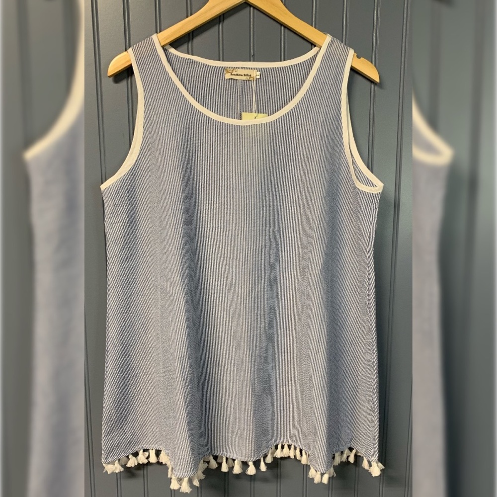 Seersucker Style Sleeveless Shirt
